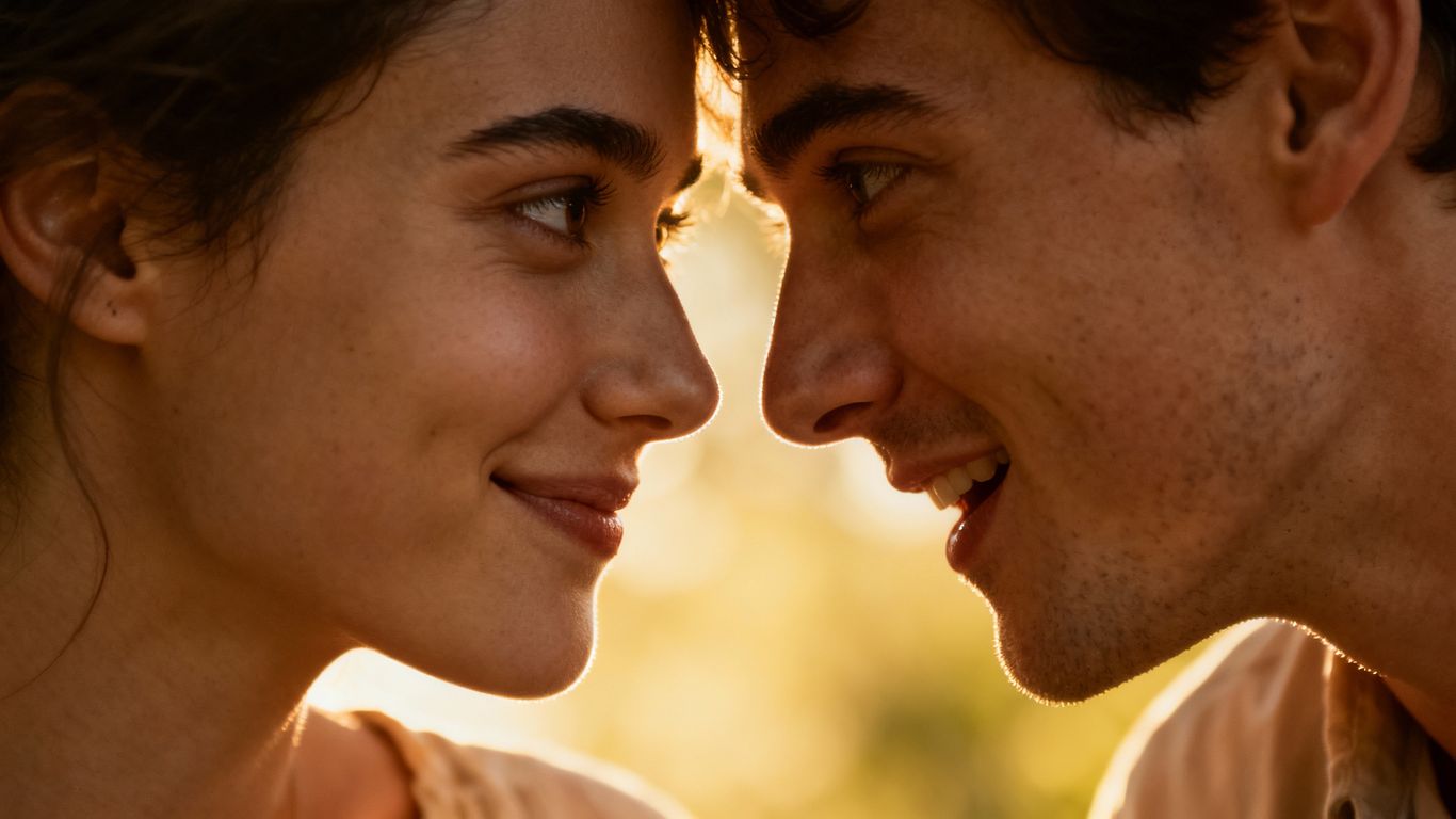 Couple making eye contact, conveying genuine interest.